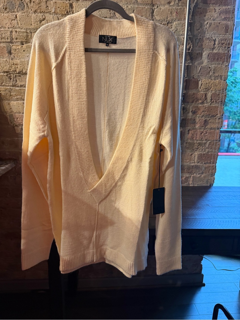 NUX Pale Cream Deep V-Neck Knit Sweater